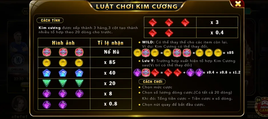 Theo dõi luật chơi thú vị của mini game Kim Cương Yo88